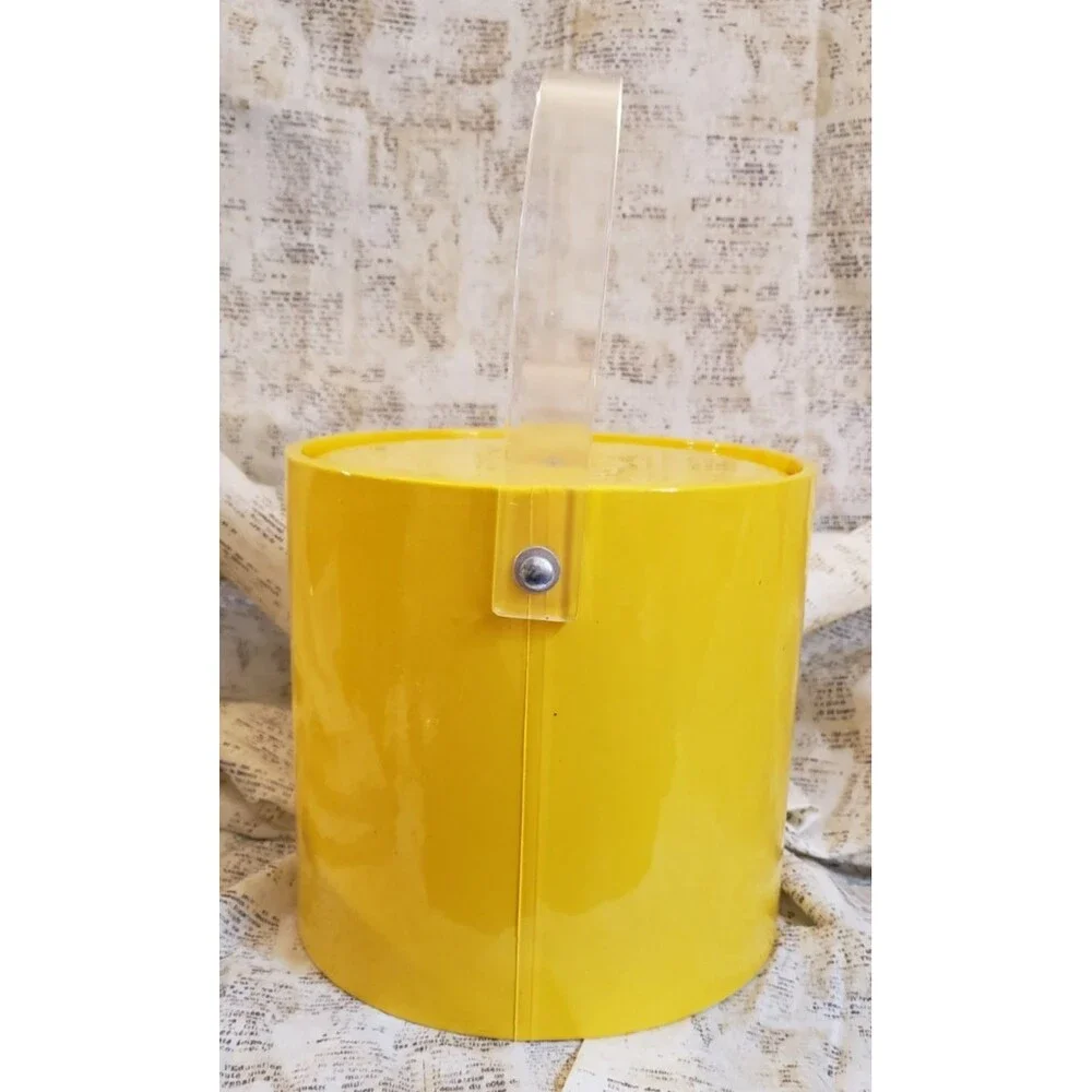 Vintage - MCM Style Bright Yellow Ice Bucket with Ice Tongs - Lucite and Vinyl